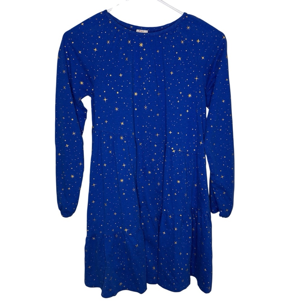 Hanna Andersson Blue Gold Star Celestial Tiered Dress - Size 150 / US 12